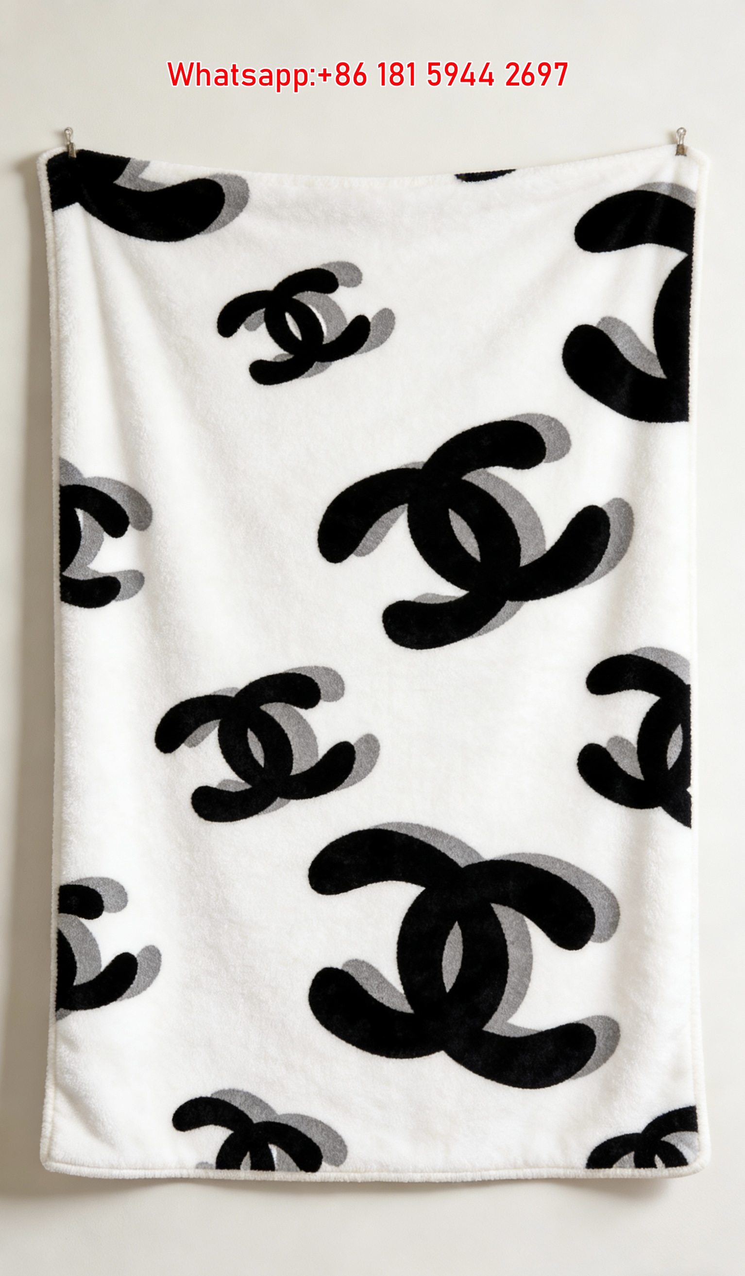 Chanel Black White Gradient Logo Flannel Throw Blanket IMG_7311